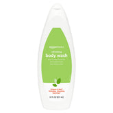 Amazon Basics Refreshing Nourishing Body Wash bottle close-up with cucumber and green tea scent