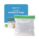 Amazon Basics sandwich bags with double zipper closure for a secure seal.