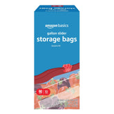 Amazon Basics slider gallon bags front view for easy labeling and large storage.
