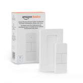 Amazon Basics smart dimmer switch and remote during setup with Alexa for easy installation.