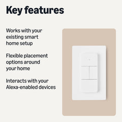 Amazon Basics smart dimmer switch and remote enabling voice control with Alexa.