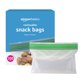 Amazon Basics snack bags feature a double zipper closure for secure sealing.