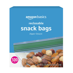 Amazon Basics snack bags ready for lunchboxes and on-the-go snacks.