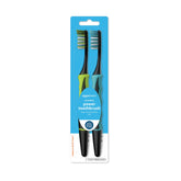 Amazon Basics soft electric toothbrush duo front view with assorted colors for gentle gum care