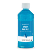 Amazon Basics Solimo after sun gel bottle, 16 oz, for sunburn relief.