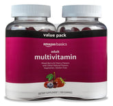 Solimo multivitamin gummies bottle shows mixed berry and cherry flavors for daily wellness.