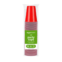Amazon Basics sturdy red 18oz cups stacked for party service