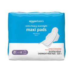 Amazon Basics thick maxi pad with wings in discreet packaging for overnight protection
