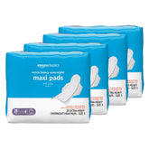 Amazon Basics thick maxi pads with wings for overnight protection and secure fit.