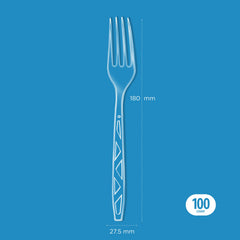 Amazon Basics forks in transparent, durable material for easy, mess-free single-use meals.