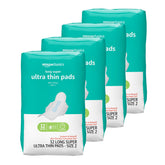 Amazon Basics Ultra Thin Pads with Flexi-Wings long length viewed in packaging, secure daily protection.