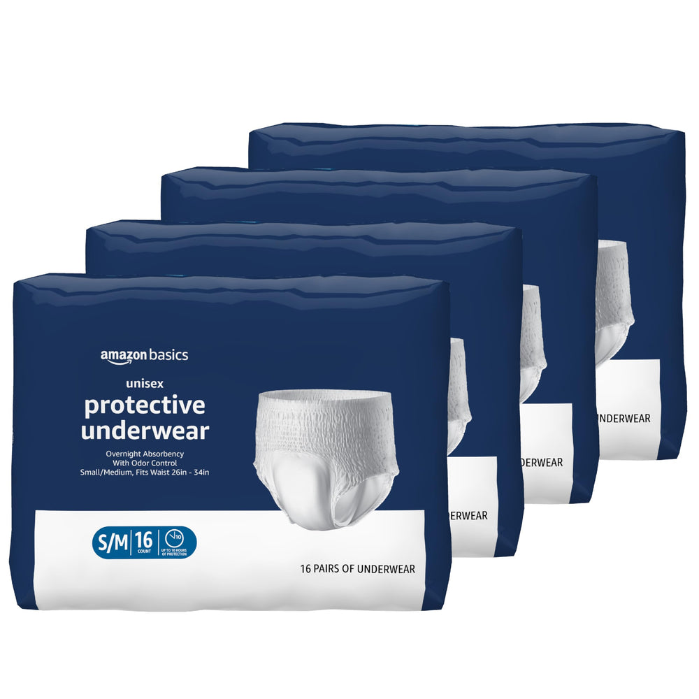 Amazon Basics unisex overnight underwear absorbency focus for dry nights.