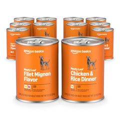 Amazon Basics wet dog food meaty loaf filet mignon can for a flavorful adult dog dinner