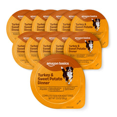 Amazon Basics wet dog food turkey and sweet potato cup, appealing daily meal.