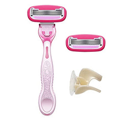 Amazon Basics razor close-up shows five blades for a precise, comfortable shave.