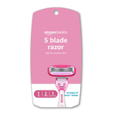 Amazon Basics women's 5-blade razor with handle and cartridges for a complete setup.