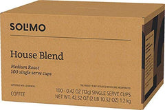 Solimo House Blend box emphasizes 100% Arabica beans for a balanced flavor.