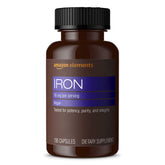 Amazon Elements Iron 18mg capsules bottle for daily iron support and convenience.