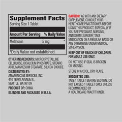 Amazon Elements Melatonin 195-count capsules visible for six-month supply