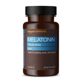 Amazon Elements Melatonin tablet bottle front view for easy nightly use.
