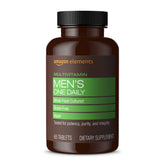 Amazon Elements Men's One Daily bottle front, easy daily vitamin routine with a two-month supply.