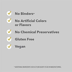 Amazon Elements vegan formulation label emphasizes gluten-free, no artificial colors or flavors.