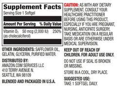 Close-up of Amazon Elements Vitamin D3 softgels, small and easy to swallow.