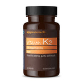 Amazon Elements Vitamin K2 100 mcg bottle for daily vegan supplementation.