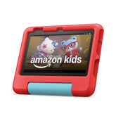 Amazon Fire 7 Kids tablet front view highlighting bright display for learning and play