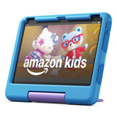 Amazon Fire HD 10 Kids tablet blue front view with large kid friendly display