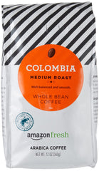 Amazon Fresh Colombia coffee bag with whole beans ready to grind for flavor