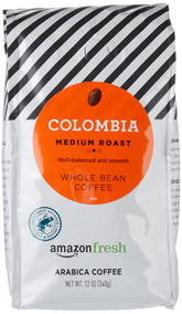 Amazon Fresh Colombia coffee bags in a three-pack for convenient home brewing.