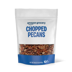 Amazon Grocery chopped pecans 16oz bag, ready for baking and snacking.