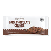 Amazon Grocery dark chocolate chunks pack shot highlighting 62% cocoa for rich desserts.
