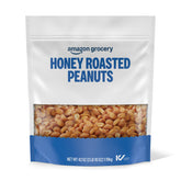 Amazon Grocery Happy Belly honey roasted peanuts in a 42 oz bag for snacking.