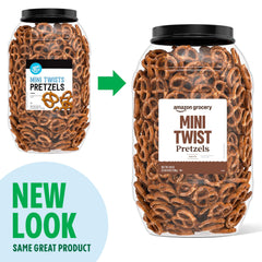 Amazon Grocery Mini Twist Pretzels contain wheat; great for savory toppings.