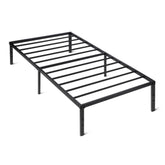 Amazon Basics metal bed frame side view highlighting sturdy 11-leg support for stable sleep.