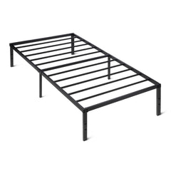 Amazon Basics metal bed frame side view highlighting sturdy 11-leg support for stable sleep.