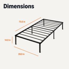 Amazon Basics bed frame with ample under-bed clearance for organized storage.