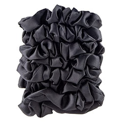 Amazon Basics satin scrunchies in a ponytail show secure, frizz-free hold.