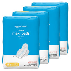 Amazon Basics thick maxi pads with wings packaging for regular absorbency
