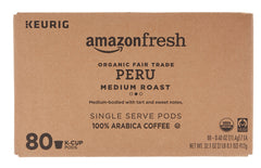 80-count AmazonFresh K-Cups compatible with Keurig machines for quick, mess-free brews.