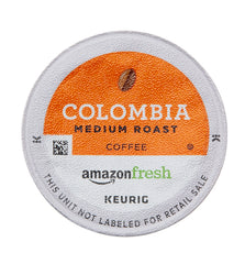 Bag of AmazonFresh Colombia roast beans showcasing 100% Arabica quality