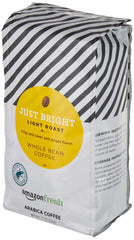 Amazon Fresh Just Bright coffee beans ready to grind for a smooth, mild cup.
