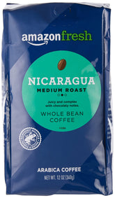 Amazon Fresh Nicaragua coffee whole beans ready for fresh grind and brew
