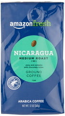 Amazon Fresh Nicaragua ground coffee bag showing fresh aroma for morning ritual.