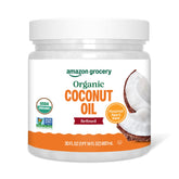 Amazon Grocery Organic Refined Coconut Oil front label, showcasing purity for daily cooking.