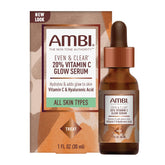 Ambi Even & Clear Vitamin C Glow Serum bottle for brighter, more even-looking skin.