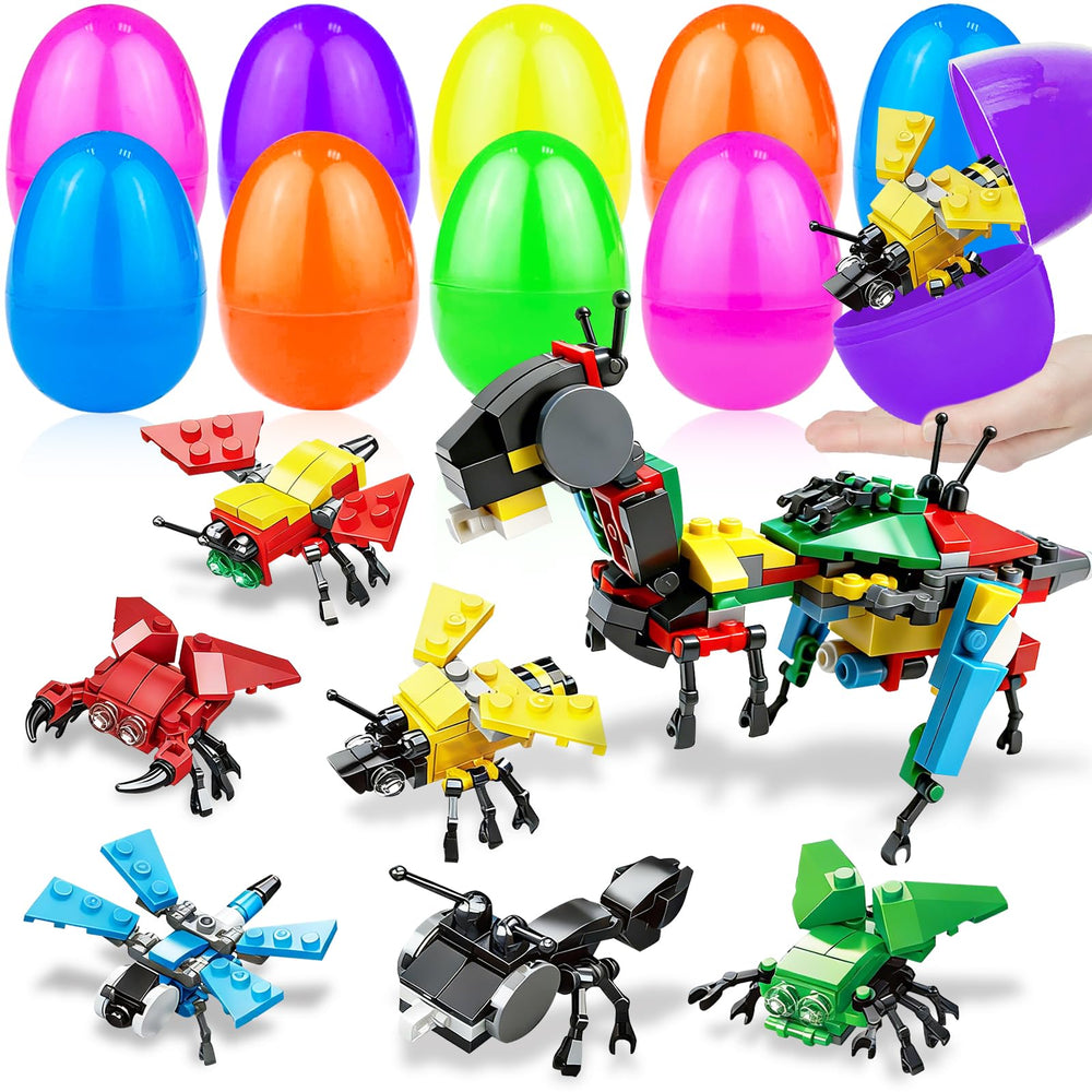 AMENON 12-pack Easter eggs with insect-building blocks spark imaginative play
