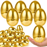 AMENON 24-pack large golden Easter eggs with hinges, easy to open for egg hunts.